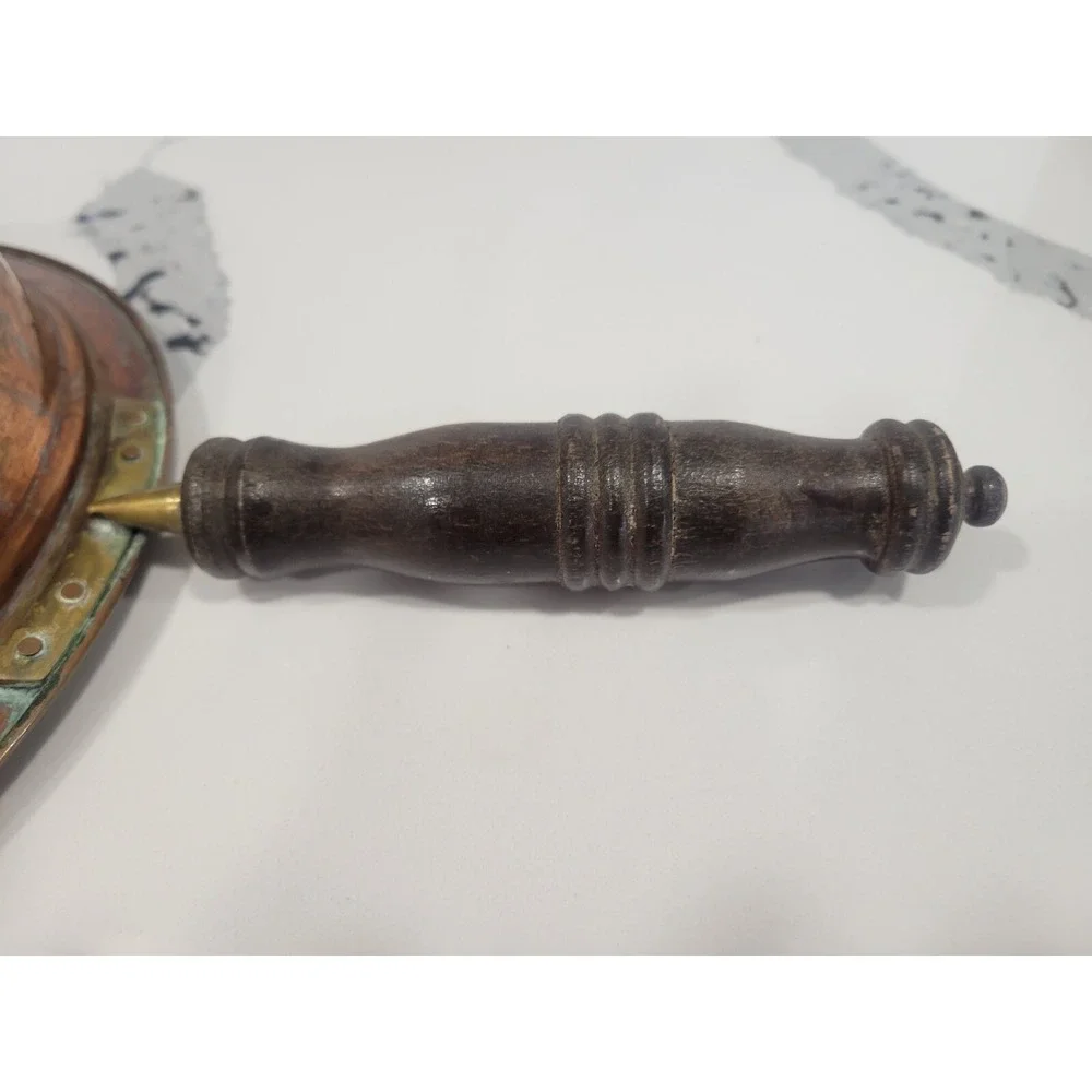 VINTAGE COPPER TIN Lined WOOD Handle COOKING Pan With‎ Brass 9 1/2 Inch Diameter